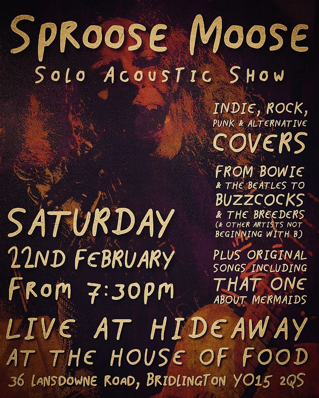 Sproose Moose Solo Acoustic LIVE at Hideaway at The House Of Food